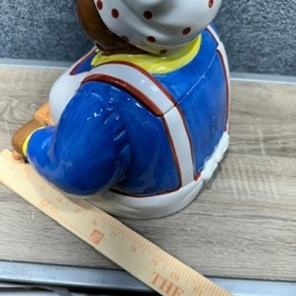 Vintage Clay Art Cookie Jar Blue Dress Rolling Pin Americana Kitchen Decor - Picture 16 of 16